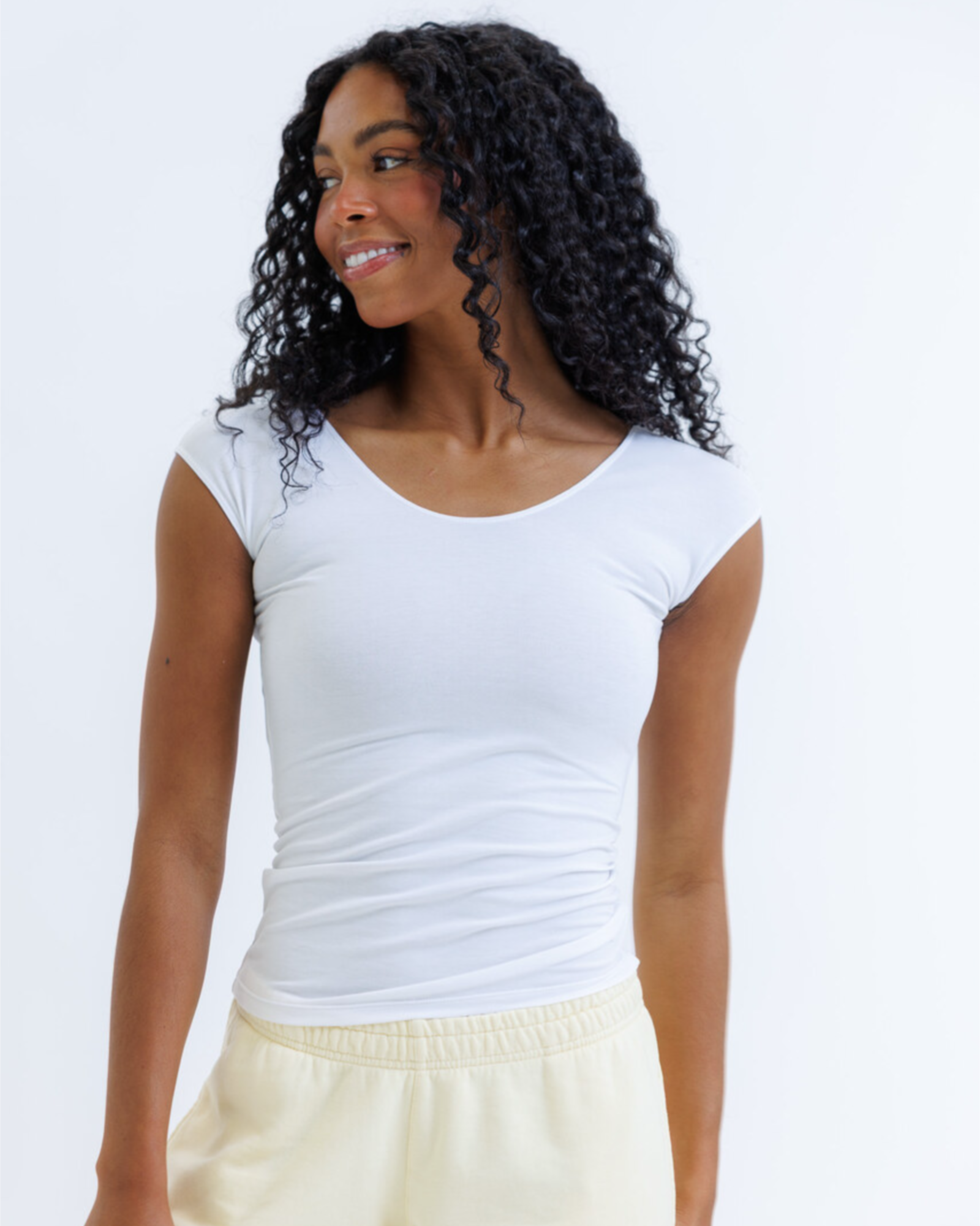Essential Tee Tri Blend Base Layer Fitted With Scoop Neckline Cap Sleeve