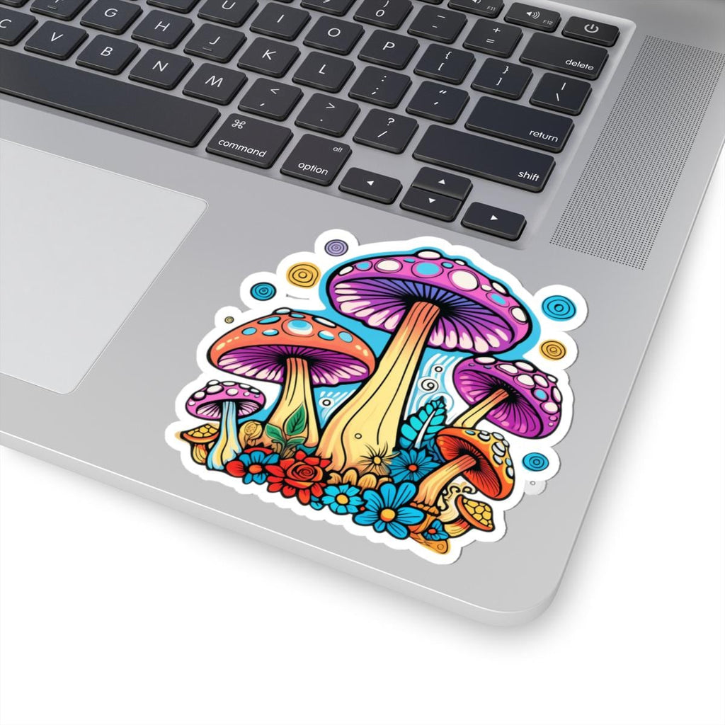 ColorFlow | Psychedelic Mushroom Garden Sticker | Trippy Fungi Vinyl Decal with Flowers | Boho Nature Art