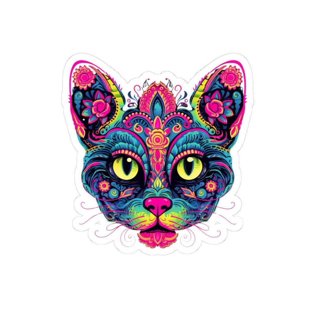 Psychedelic Cat Sticker Floral Boho Vinyl Decal for Wall Decor