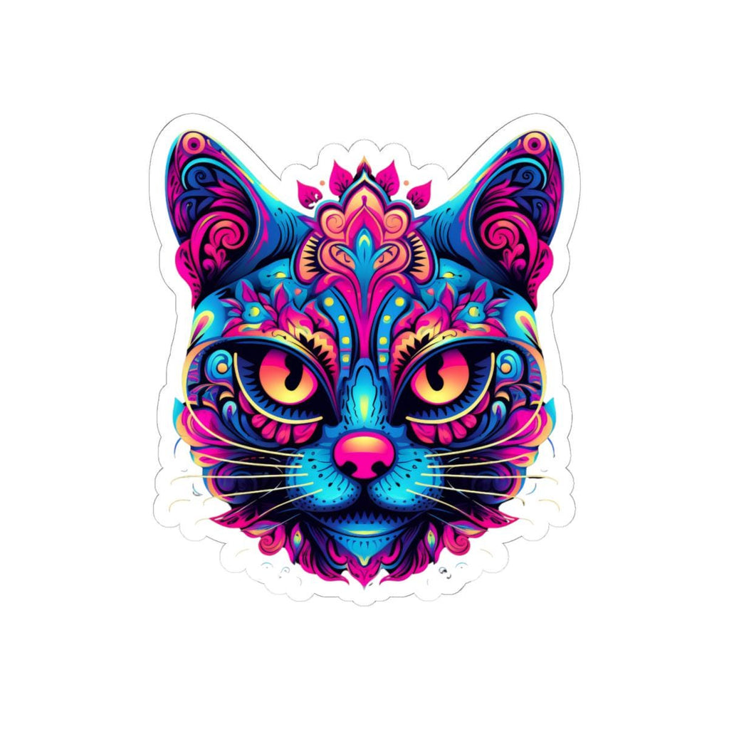 Psychedelic Cat Sticker Neon Rainbow Feline Art Boho Trippy Design