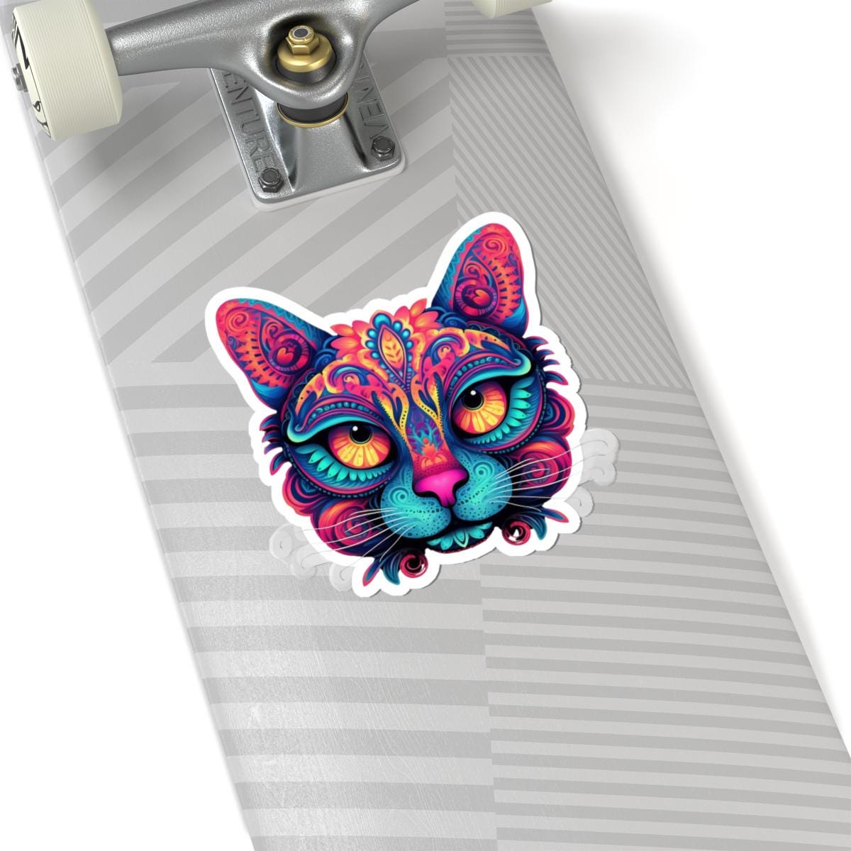 Trippy Cat Sticker Neon Floral Psychedelic Vinyl Decal