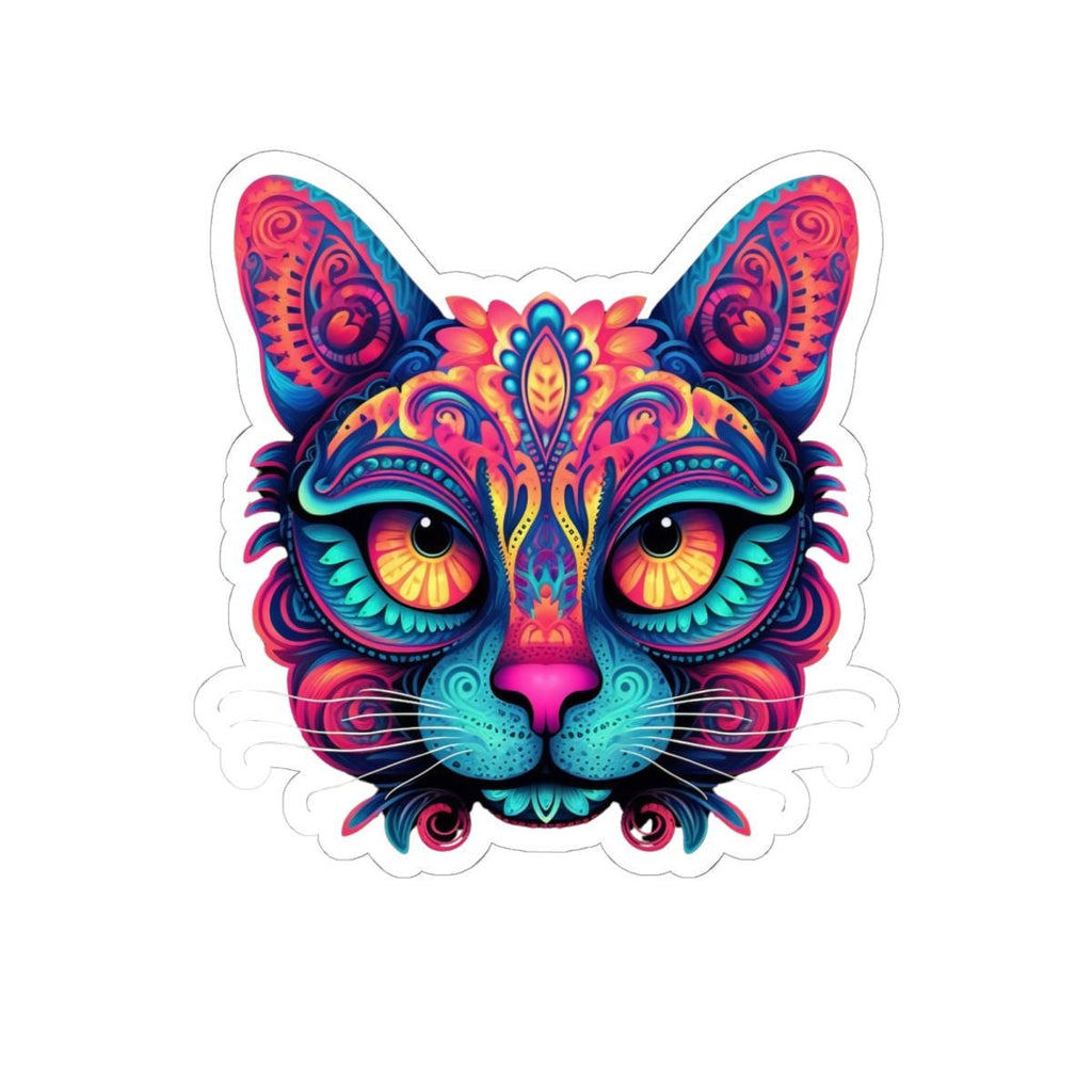 Trippy Cat Sticker Neon Floral Psychedelic Vinyl Decal