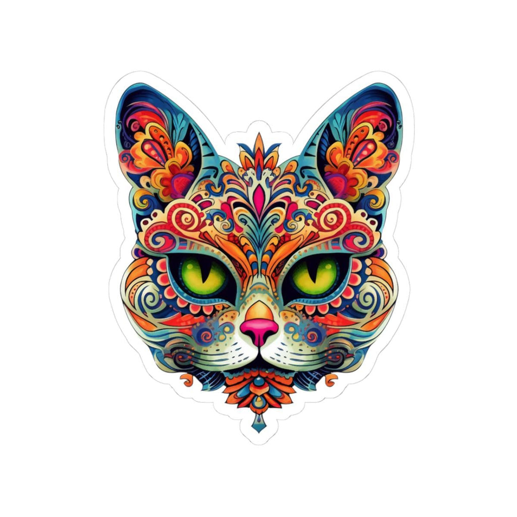 Psychedelic Mandala Cat Sticker Vibrant Floral Trippy Vinyl Decal
