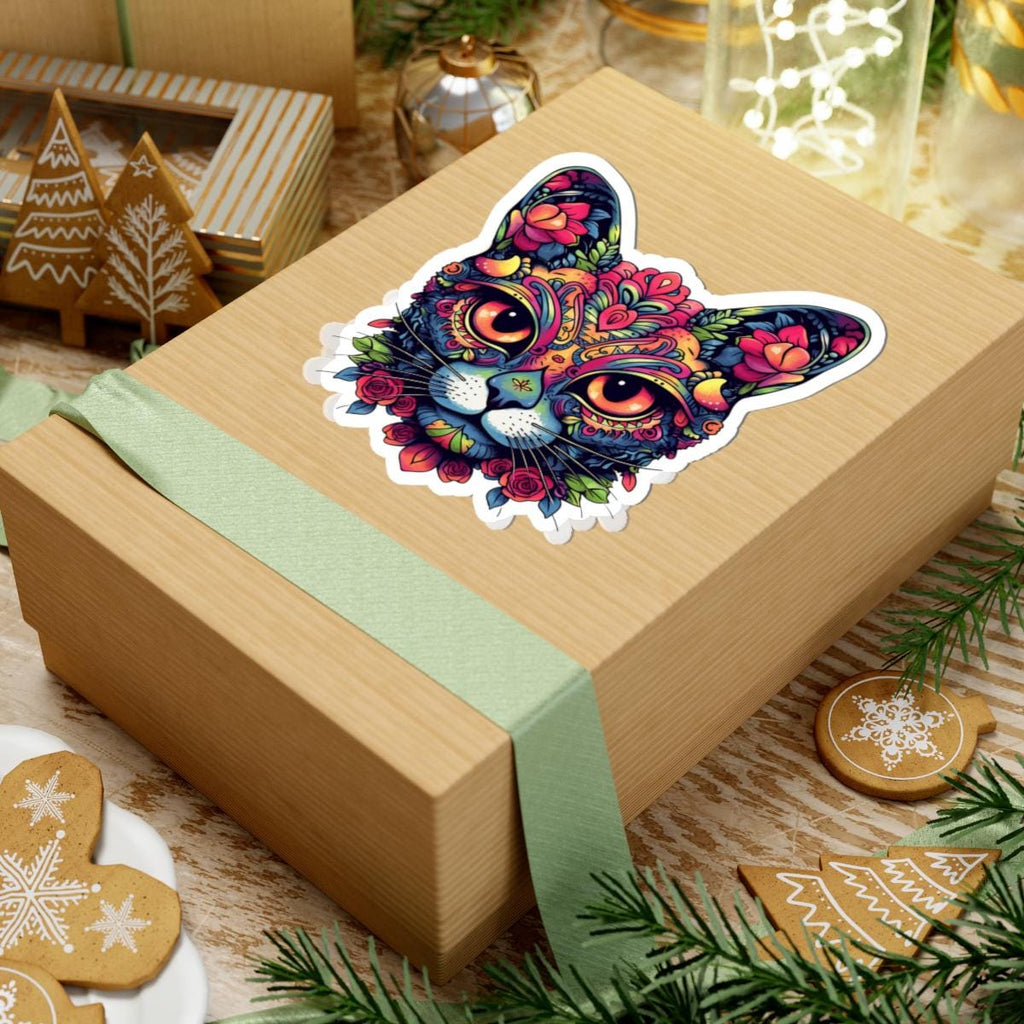 Psychedelic Floral Cat Sticker Boho Trippy Vinyl Decal