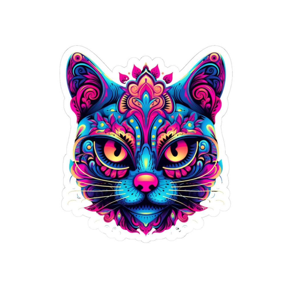 Psychedelic Cat Sticker Neon Rainbow Feline Art Boho Trippy Design