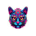 Psychedelic Cat Sticker Neon Rainbow Feline Art Boho Trippy Design