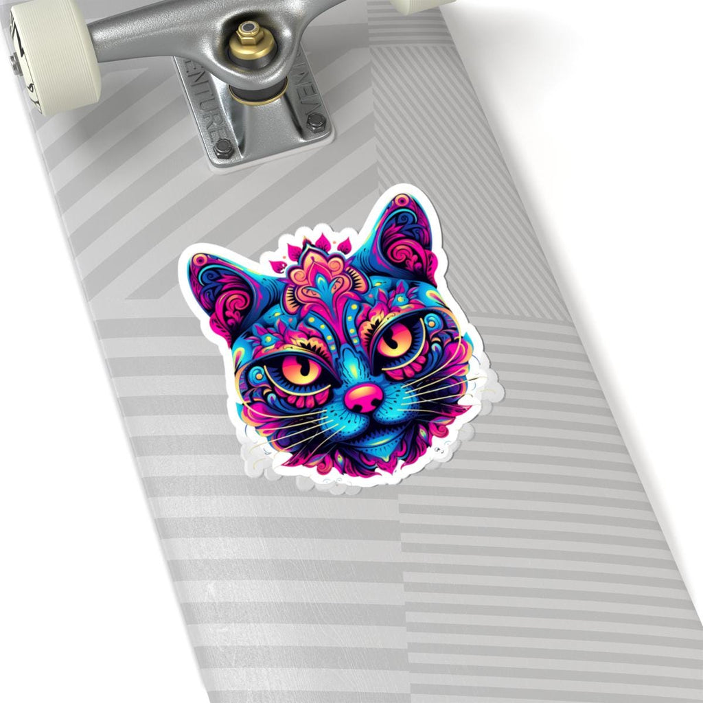 Psychedelic Cat Sticker Neon Rainbow Feline Art Boho Trippy Design