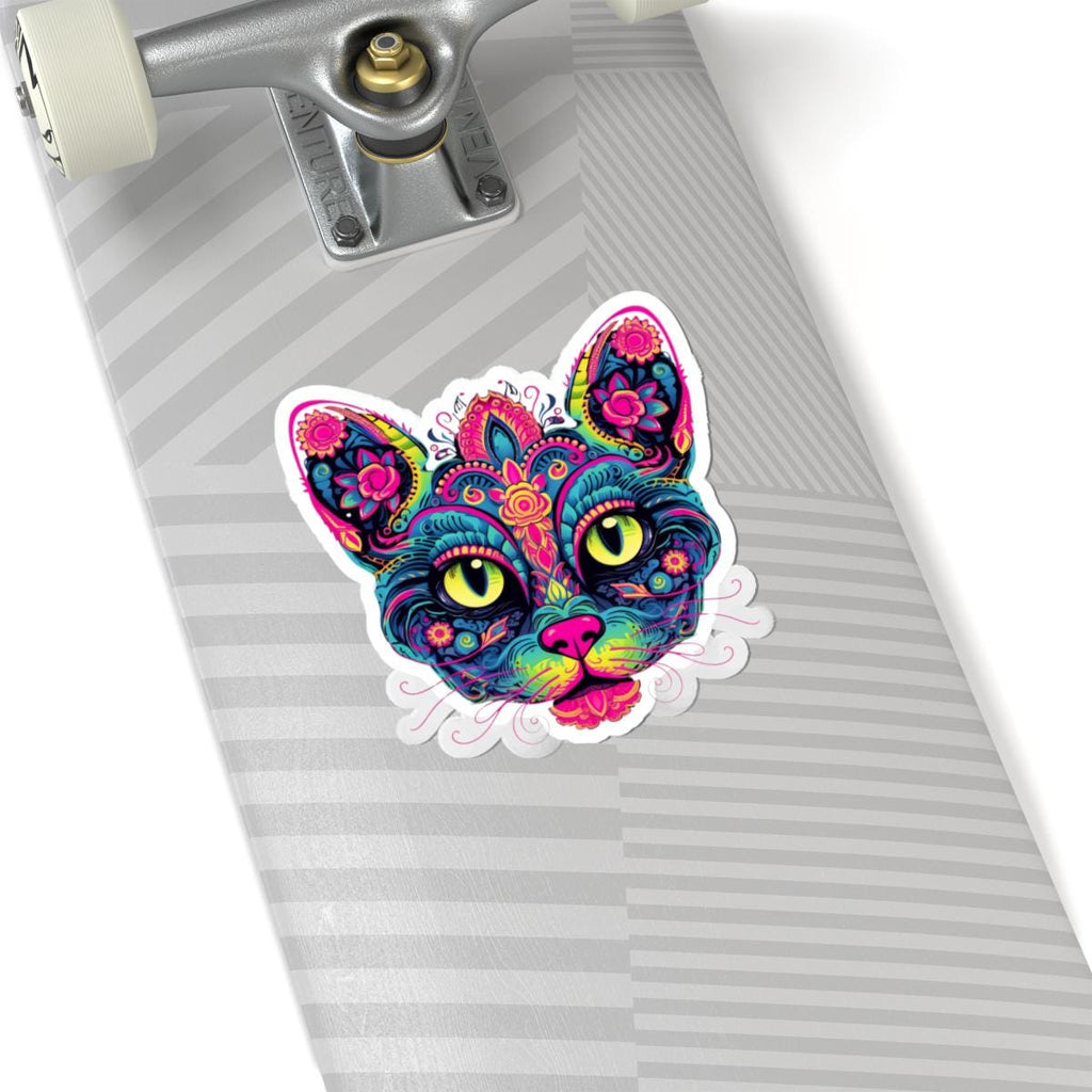 Psychedelic Cat Sticker Floral Boho Vinyl Decal for Wall Decor