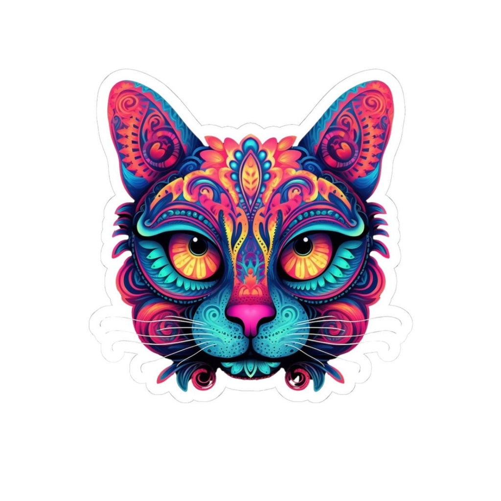 Trippy Cat Sticker Neon Floral Psychedelic Vinyl Decal