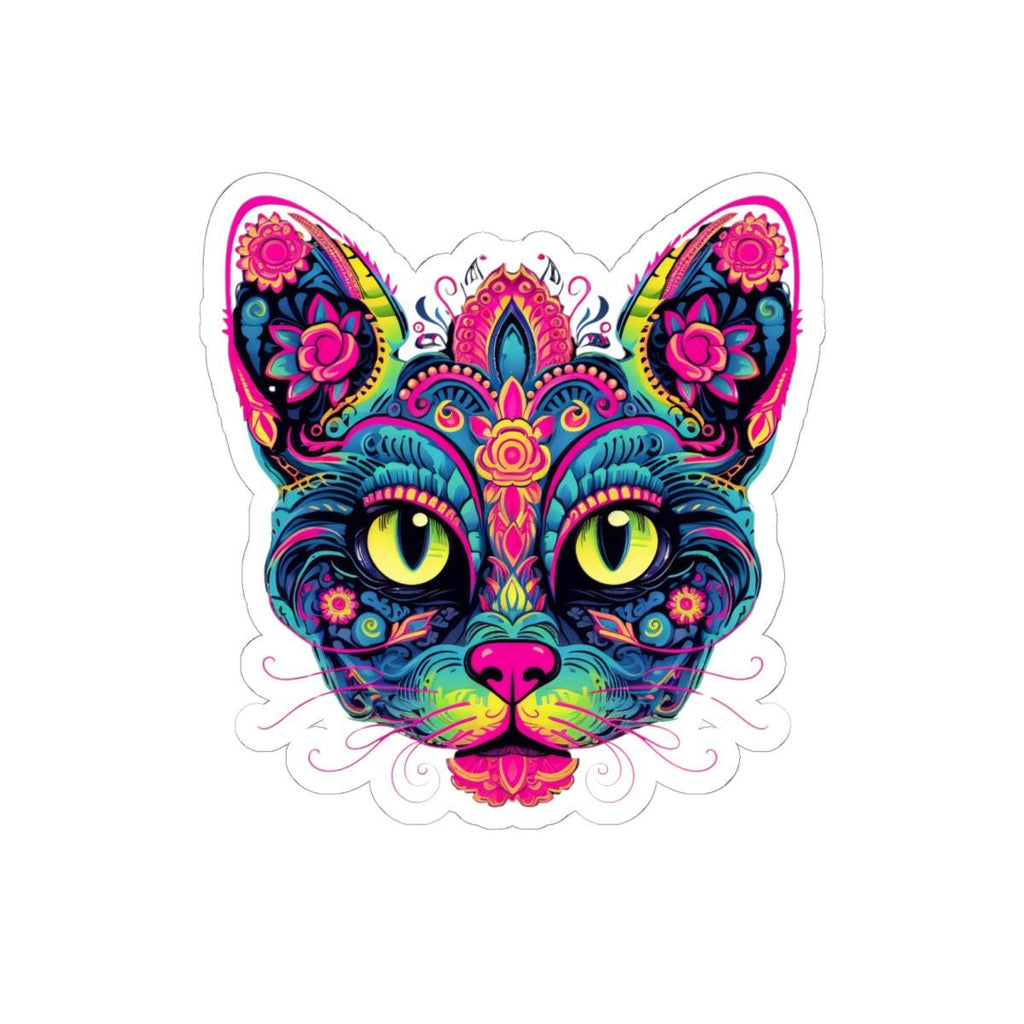 Psychedelic Cat Sticker Floral Boho Vinyl Decal for Wall Decor