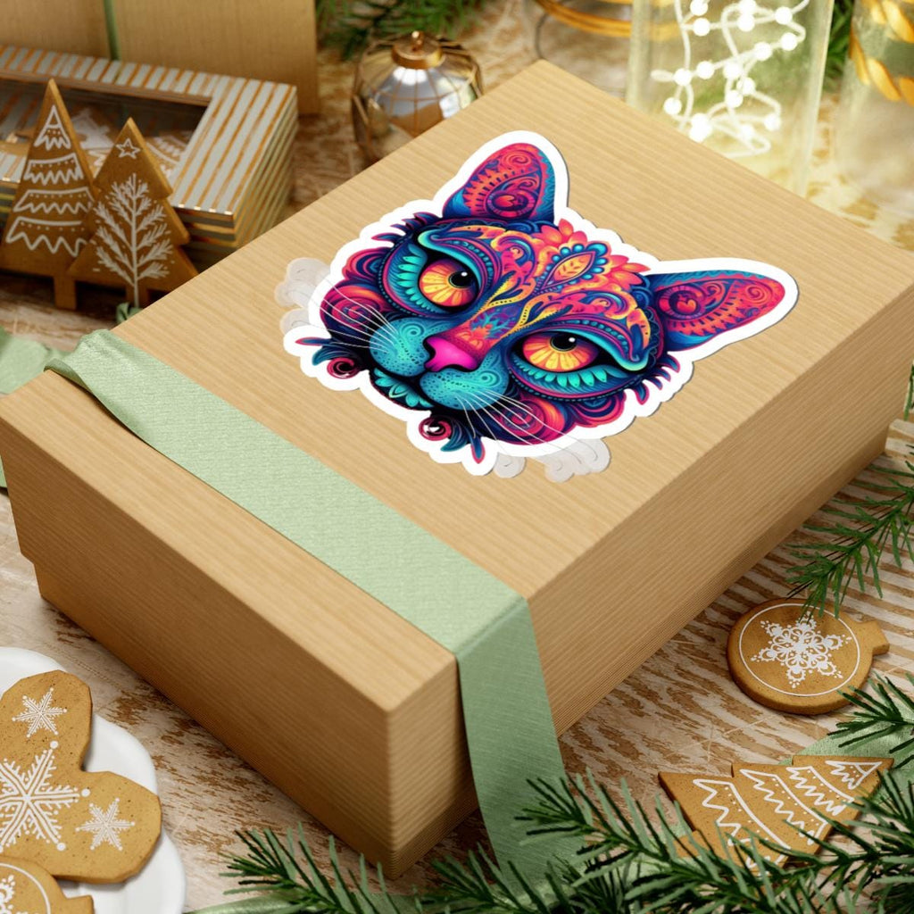 Trippy Cat Sticker Neon Floral Psychedelic Vinyl Decal