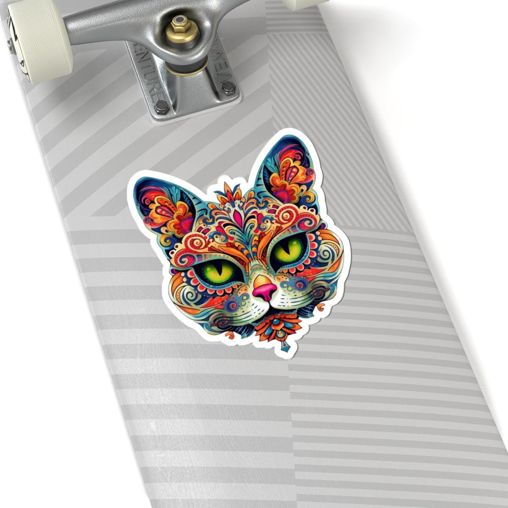 Psychedelic Mandala Cat Sticker Vibrant Floral Trippy Vinyl Decal