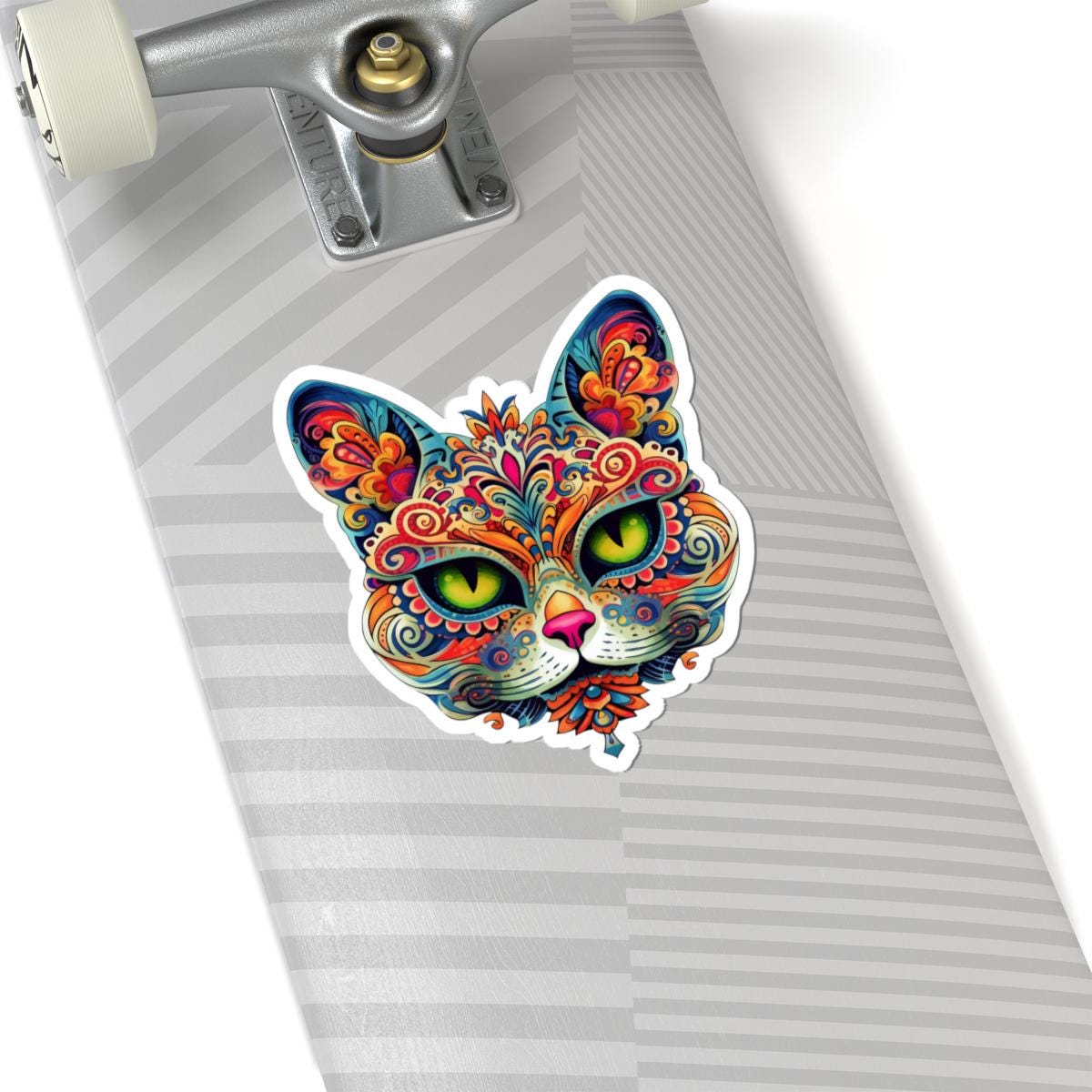 Psychedelic Mandala Cat Sticker Vibrant Floral Trippy Vinyl Decal