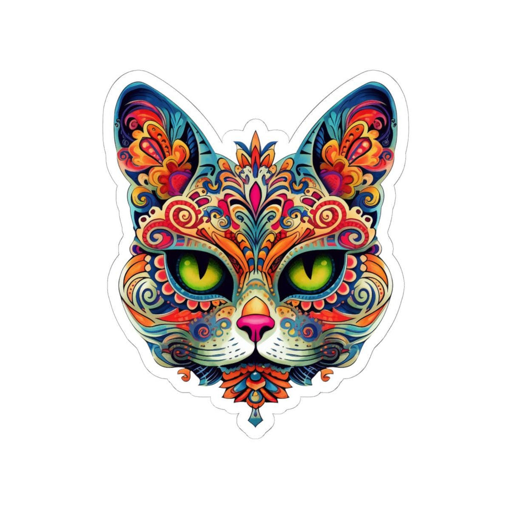 Psychedelic Mandala Cat Sticker Vibrant Floral Trippy Vinyl Decal