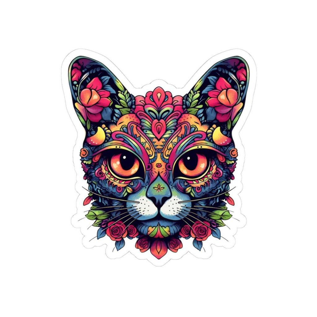 Psychedelic Floral Cat Sticker Boho Trippy Vinyl Decal