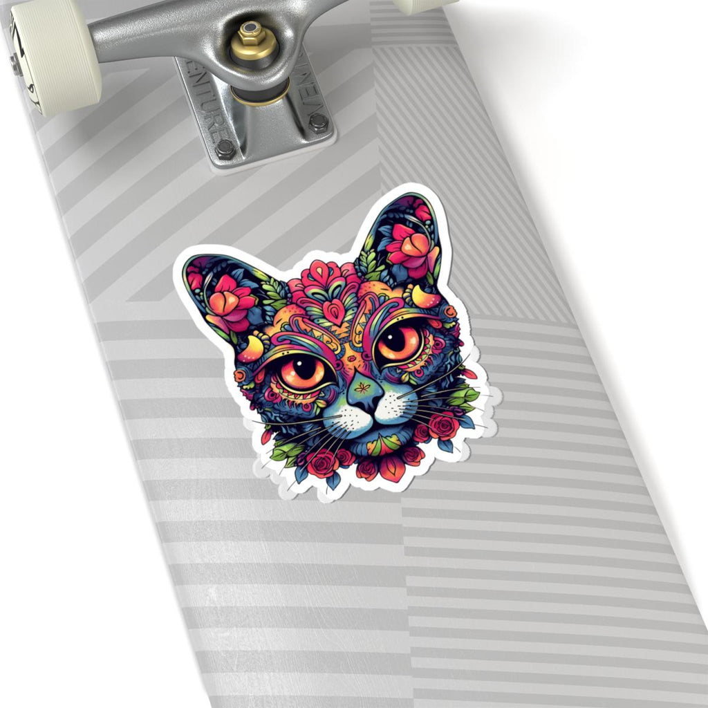 Psychedelic Floral Cat Sticker Boho Trippy Vinyl Decal