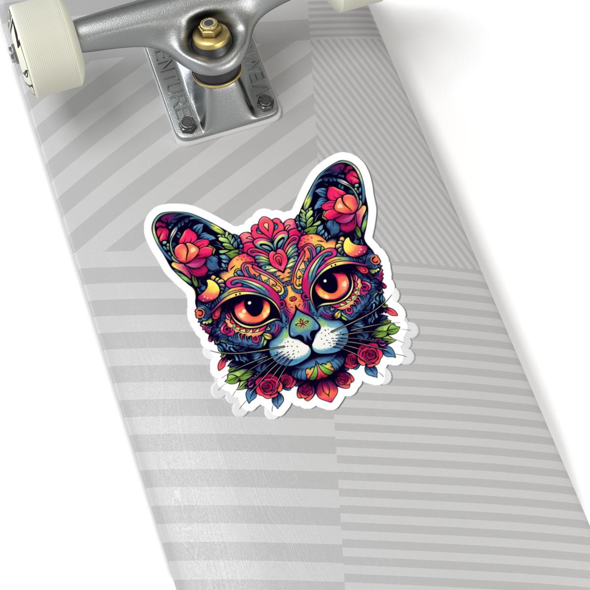 Psychedelic Floral Cat Sticker Boho Trippy Vinyl Decal