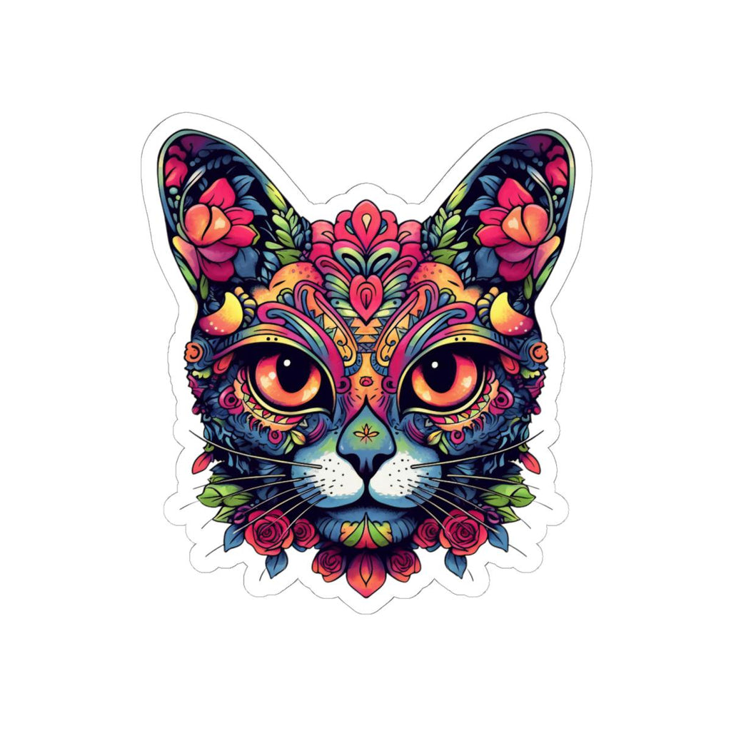 Psychedelic Floral Cat Sticker Boho Trippy Vinyl Decal