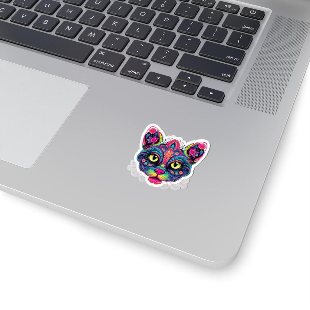 Psychedelic Cat Sticker Floral Boho Vinyl Decal for Wall Decor