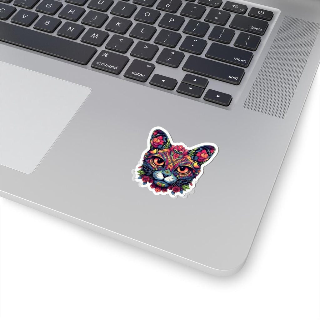 Psychedelic Floral Cat Sticker Boho Trippy Vinyl Decal