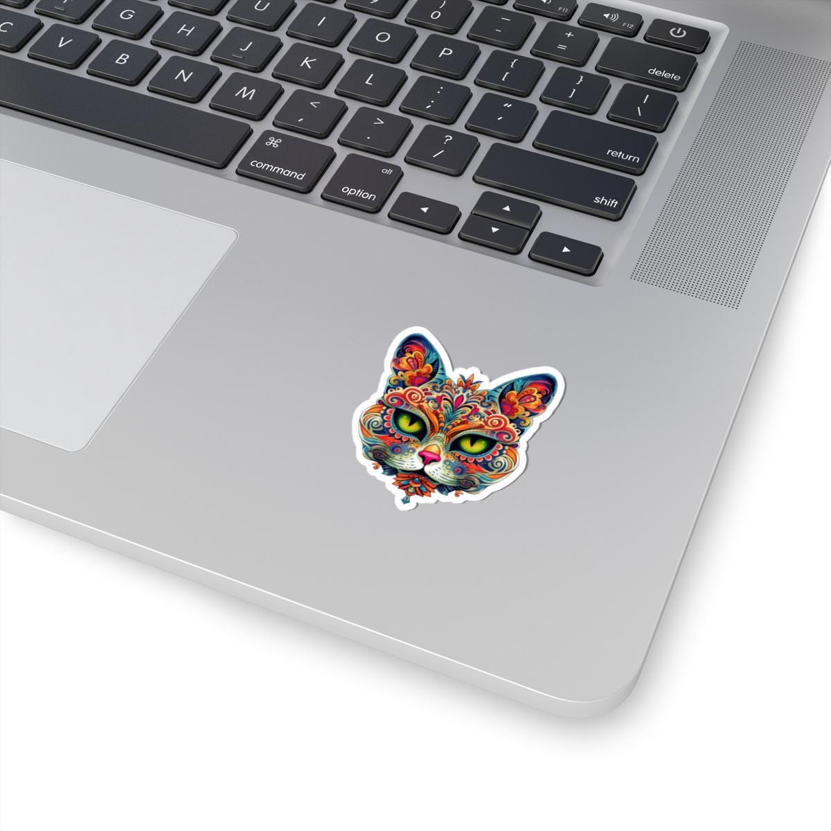 Psychedelic Mandala Cat Sticker Vibrant Floral Trippy Vinyl Decal