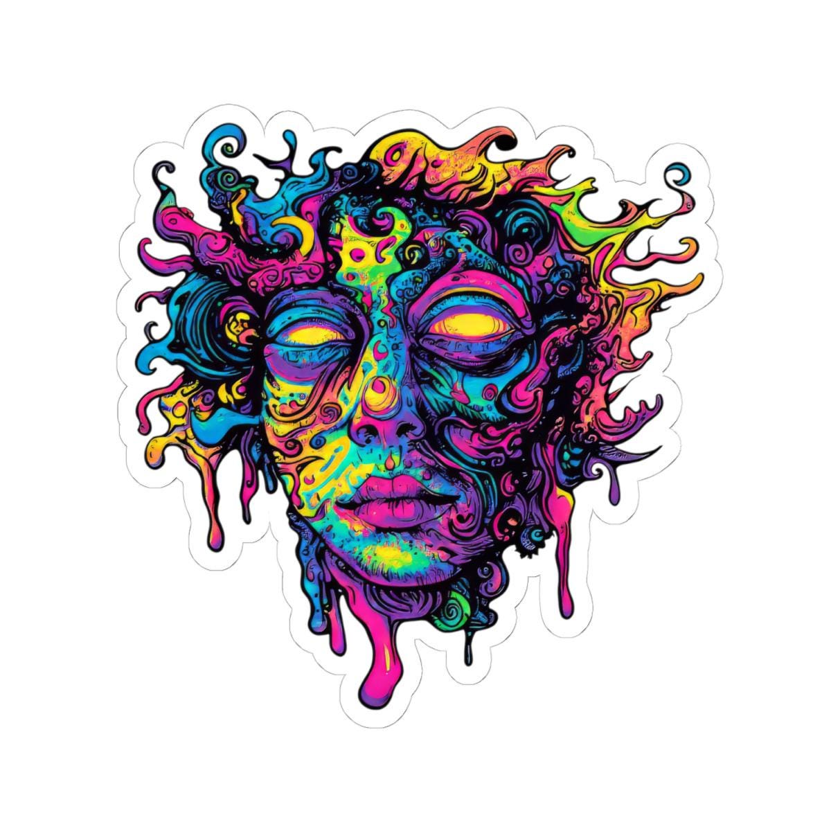 ColorFlow | Psychedelic Drip Face Vinyl Sticker | Waterproof Trippy Art Decal for Laptops Water Bottles Journals Decor